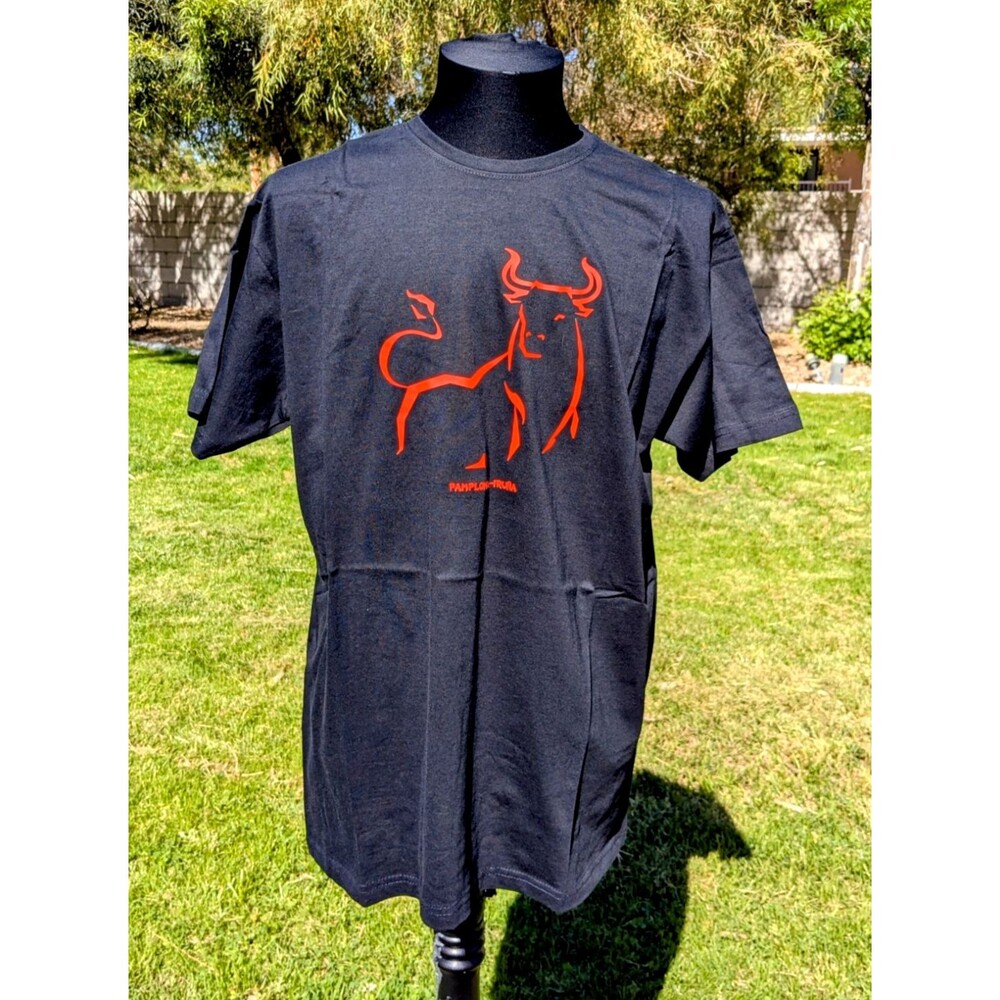 Pamplona Iruna Spain Black w/Classic BULL Logo Graphic XL Cotton Shirt NOS
